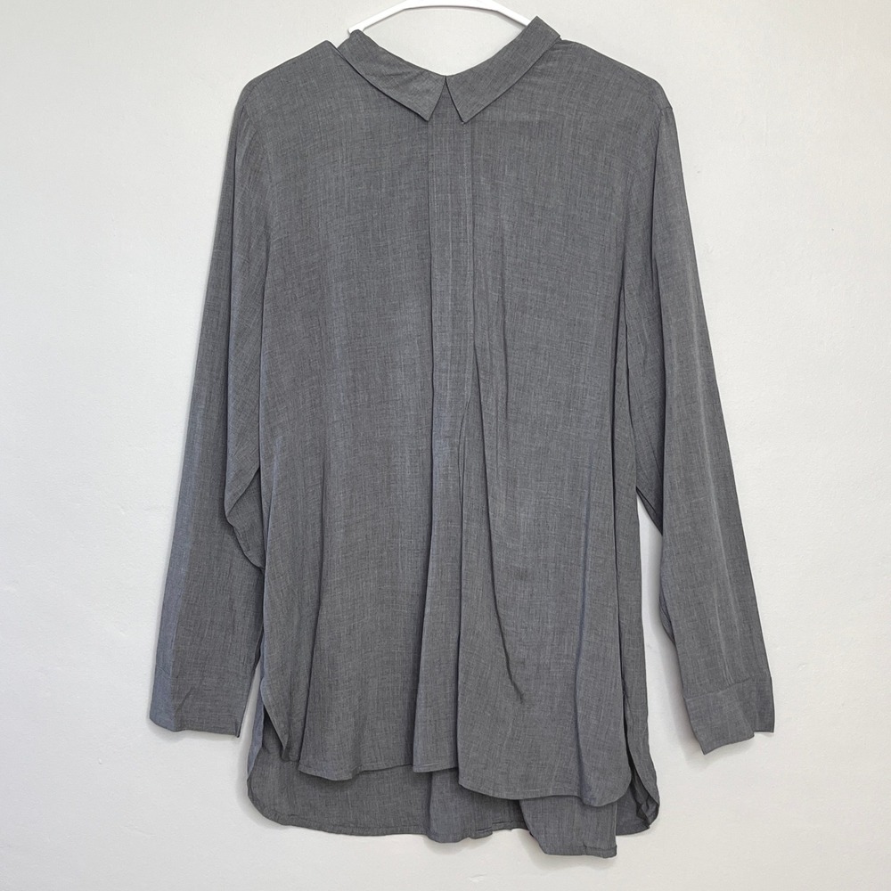 J Jill Womens Long Sleeve Tunic Shirt Gray Petite L Modern Career Avant Garde